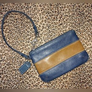 Coach Blue and Brown Leather Wristlet